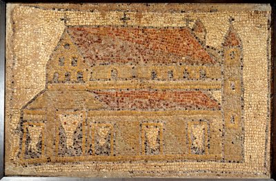 Roomalainen taide: basilikan mosaiikki perspektiivissä, 5. vuosisadan 2. puolisko, Lähi-itä - Pariisi, Musee du Louvre - roomalainen taide: Qabr Hiramin mosaiikki lähellä Tyrosta Foinikiassa, varhaisesta bysanttilaisesta (paleokristillisestä) kirkosta, jok tekijältä Roman Roman