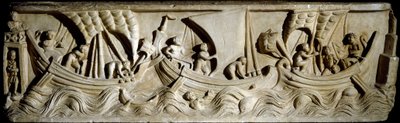 Roomalainen taide: "" navigointikohtaus"" Matala kohokuvio Via Labicana -kadulta Roomassa. Rooma, Musee de la Civilta Romanesque tekijältä Roman Roman
