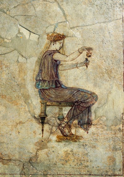 Roomalainen sivilisaatio, fresko, jossa tyttö kaataa hajuvettä, Pompejista tekijältä Roman Roman