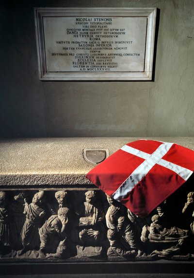 Roomalainen sarkofagi käytetään Niccolo Stenonen (Niels Stensen tai Steensen) (1638-1686) anatomin ja geologin hauta (roomalainen sarkofagi käytetty Stensenin (Nicolai Steno) hauta) Firenze, kirkko San Lorenzo (kirkko Pyhän Laurentiuksen kirkko) Italia tekijältä Roman Roman