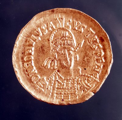 Romulus Augustule, latinaksi Flavius Romulus Augustus (tai Romulus Augustulus (siellä. Romolo Augustolo), noin 460 - 511), viimeinen lännen Rooman keisari. Muotokuva kolikolla, 5. vuosisata tekijältä Roman Roman