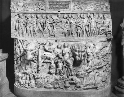 Sarkofagi, joka kuvaa Alcestiksen kuolemaa (marmori) (m/v kuva) tekijältä Roman Roman