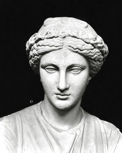 Clion patsas kädessä kirjakääröä, yksityiskohta päästä (kivi) (mv/w kuva) (katso myös 161938) tekijältä Roman Roman
