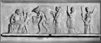 Dionysoksen syntymä Zeuksen oikeasta reidestä (marmori) (m/w kuva) tekijältä Roman Roman