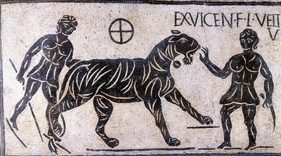 Tiikerin kesyttäjät Colosseumin seinillä - Roman Mosaic tekijältä Roman Roman