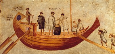 Viljan purkaminen aluksesta, Isis Giminiana, Ostiasta, 2.-3. vuosisadalla (fresko) tekijältä Roman Roman
