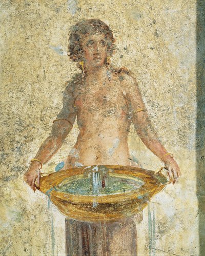 Nainen kantamassa vesiämpäriä, yksityiskohta, Pompejista, Fresco tekijältä Roman Roman