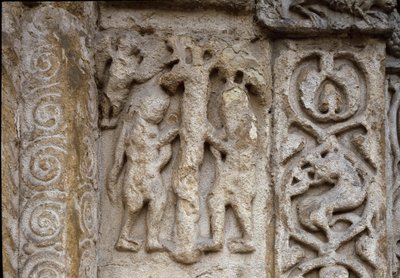 Aatami ja Eeva. Yksityiskohta basilikaanin julkisivusta, 1100-luvun alku (reliefi) tekijältä Romanesque