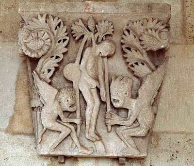 Juudaksen hirttäminen (veistetty pääkaupunki) tekijältä Romanesque