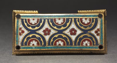 Plakki, luultavasti pyhäkköpyhäköstä, n. 1180-1190 (kullattu kupari, champlevé ja cloisonné emali) tekijältä Romanesque