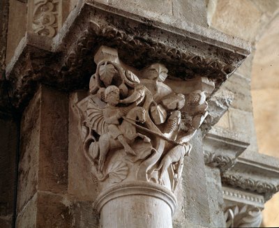 St Eustacen metsästys (veistetty pääkaupunki) tekijältä Romanesque