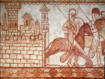 Damaskoksen piiritys (yksityiskohta Cressac Saint Genisin temppelien kappelin freskoon) tekijältä Romanesque