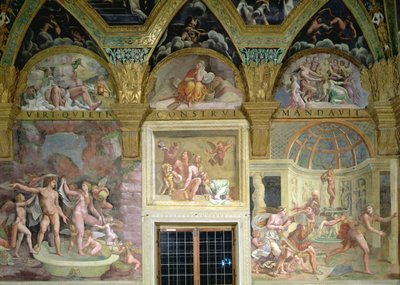 Psyyken huone. Venus ja Mars uiminen; Bacchus ja Ariadne; Mars yllätti Venuksen ja Adonisin tekijältä Romano Giulio