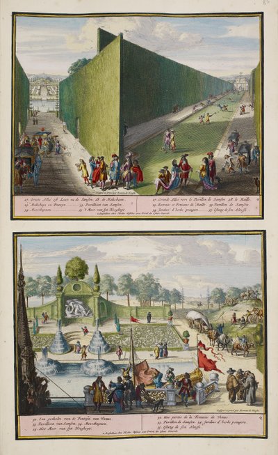 Enghienin puisto, n. 1685, kuva kokoelmasta "86 suunnitelmaa ja Haagin näkymää" tekijältä Romeyn de (after) Hooghe