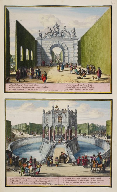 Enghienin puisto, n. 1685, kuva kokoelmasta "86 suunnitelmaa ja Haagin näkymää" tekijältä Romeyn de (after) Hooghe