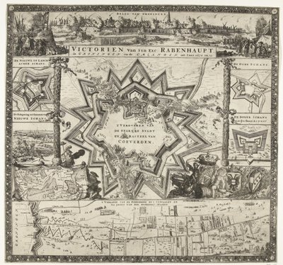 Rabenhauptin voitot Groningenissa vuosina 1672-1673 Victorien van syn exc. Rabenhaupt, Groningen ja Omlanden, int iaer 1672 ja 73 (otsikko esineessä) tekijältä Romeyn de Hooghe (attributed to)