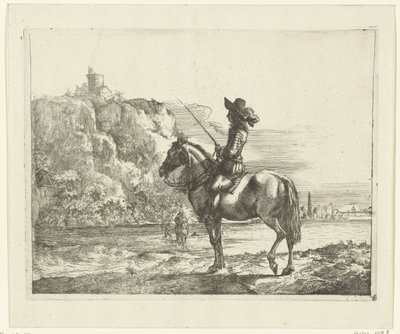 Ratsastaja joen varrella. tekijältä Romeyn de Hooghe (attributed to)
