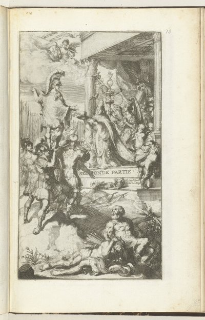 Guerres de Flandresin toisen osan otsikkoprintti Toinen osa (otsikko esineessä) Guerres de Flandres (sarjan nimi) tekijältä Romeyn de Hooghe (attributed to)