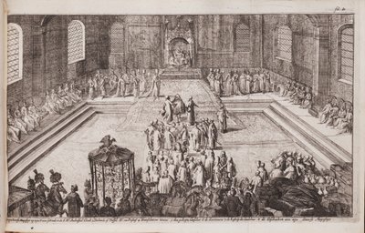 Kohtaus tsaari Aleksis Mihailovitšin kuninkaallisessa hovissa, 1677 tekijältä Romeyn de Hooghe