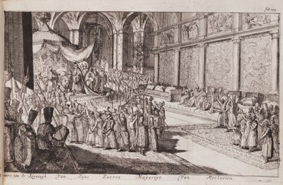 Kohtaus tsaari Aleksis Mihailovitšin kuninkaallisessa hovissa, 1677 tekijältä Romeyn de Hooghe