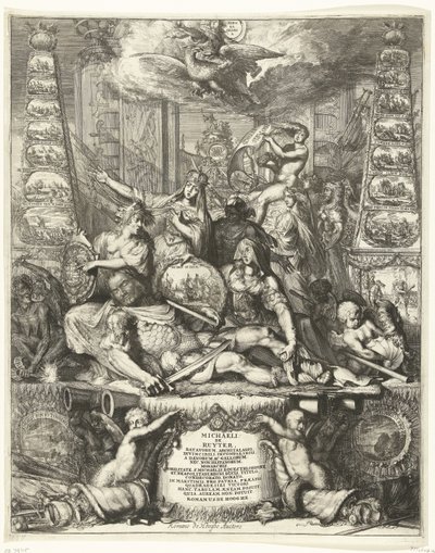 Allegoria Michiel de Ruyterin kuolemasta, 1676 tekijältä Romeyn de Hooghe