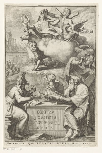 Allegorinen hahmo juutalaisen miehen kanssa Nimisivu: John Lightfoot, Opera Joannis Ligtfooti omnia, 1686 tekijältä Romeyn de Hooghe