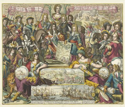 Allegoria liittoutuneiden voitosta vuosina 1704, 1704-1705 tekijältä Romeyn de Hooghe