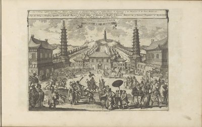 Hof Pekingissä Indianense Kleedingen / Luokat, vaatteet, terveiset jne. Intiaanit (otsikko esineessä) Itä- ja Länsi-Intia ja muut paikat (sarjan nimi) tekijältä Romeyn de Hooghe