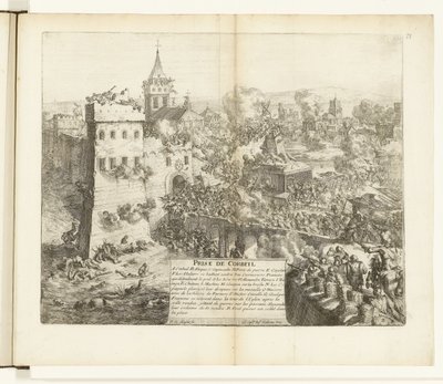 Inname van Corbeil, 1590 Corbeilin vangitseminen (otsikko esineessä) Flanderin sodat (sarjan nimi) tekijältä Romeyn de Hooghe