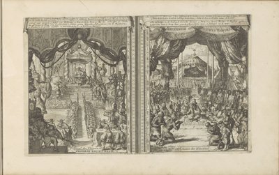 Rechtbank Kiinassa Abbesiniëssä Chinese rechtbank / tribunal des Chinois // Abyssinise Gerichts Handel / Justice des Abissins (otsikko esineessä) Itä- ja Länsi-Intia ja muut paikat (sarjan nimi) tekijältä Romeyn de Hooghe