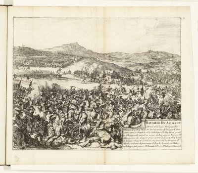 Kuona Aumalessa, 1592 Aumalen taistelu (otsikko esineessä) Flanderin sodat (sarjan nimi) tekijältä Romeyn de Hooghe