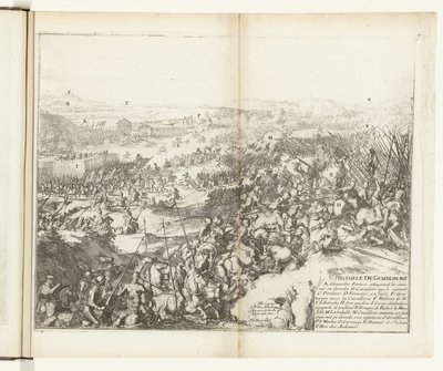 Kuona Gembloursissa, 1578 Gembloursin taistelu (otsikko esineessä) Flanderin sodat (sarjan nimi) tekijältä Romeyn de Hooghe