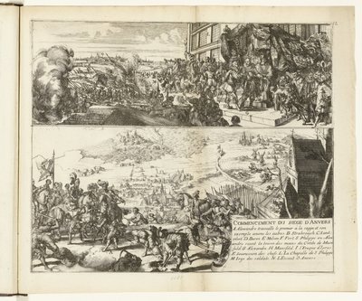Kaksi kuvausta Parman herttuan Antwerpenin piirityksestä, 1584-1585 Commencement du Sige d