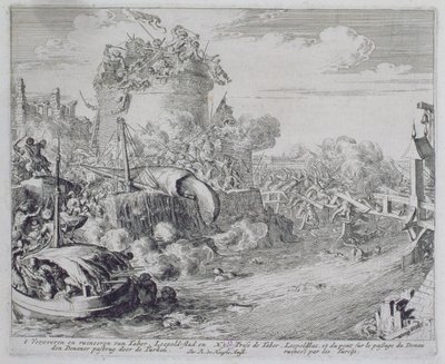 Wienin painosykli, Taborin saaren valloitus Leopoldstadtin laitamilla, 1683. tekijältä Romeyn de Hooghe