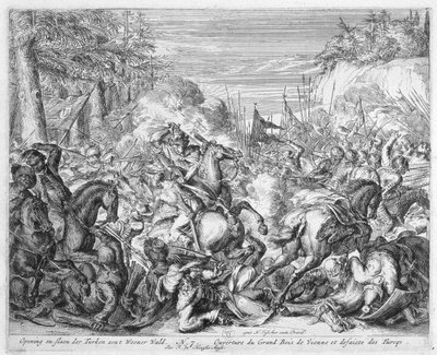 Vienna Print Cycle, Puolan ratsuväen taistelun alkaminen Wienin metsässä, 1683 tekijältä Romeyn de Hooghe
