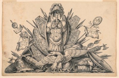 Piirustus, Aseiden palkinto, joka on tarkoitettu toteutettavaksi maalauksessa, 1830-1850. tekijältä Romolo Achille Liverani
