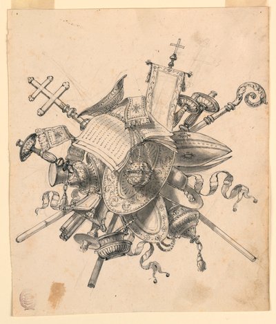 Piirustus, palkinto kirkollisten esineiden kanssa, 1830-1850 tekijältä Romolo Achille Liverani