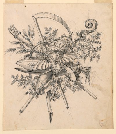 Piirustus, Pokaali, jossa on siivekäs tiimalasi, 1830-1850 tekijältä Romolo Achille Liverani