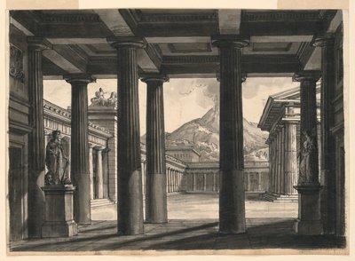 Lavasuunnittelu oopperalle "Pompejin viimeinen päivä" La Scalassa, Milanossa, 1827 tekijältä Romolo Achille Liverani