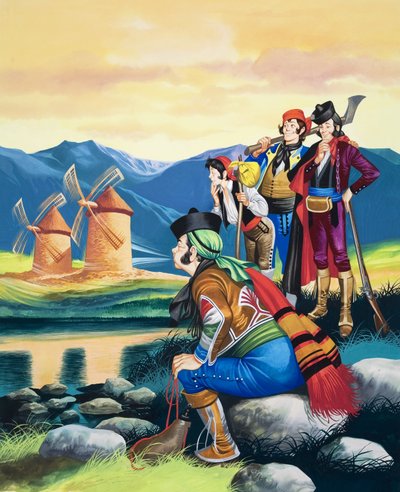 Puhaltavat tuulimyllyn purjeet, kuvitus kirjasta 