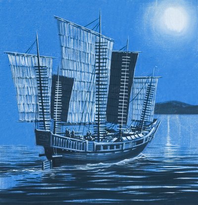 Kiinalainen laiva (guassi paperille) tekijältä Ron Embleton