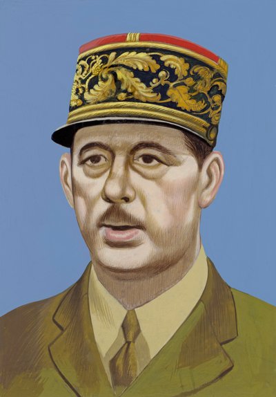 Charles De Gaullen muotokuva (guassi paperille) tekijältä Ron Embleton