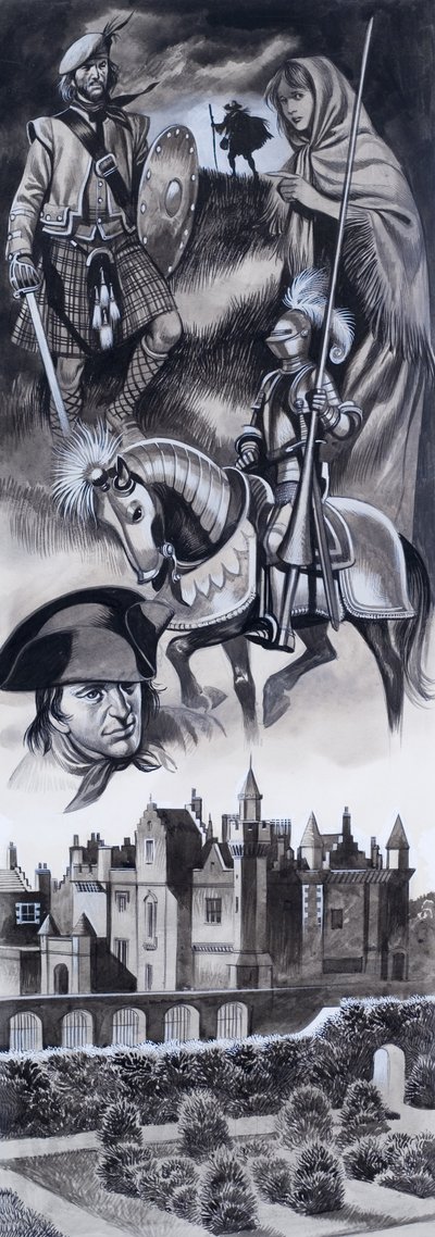 Skotlannin linna ja Skotlannin historian henkilöitä (guassi paperille) (gouache paperille) tekijältä Ron Embleton