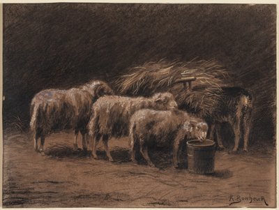 Pari lammasta ja pässi tallissa tekijältä Rosa Bonheur
