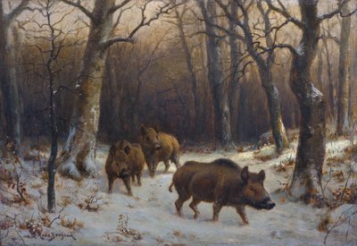 Ranskalainen:  Sangliers dans la neige Villisikoja lumessa. tekijältä Rosa Bonheur
