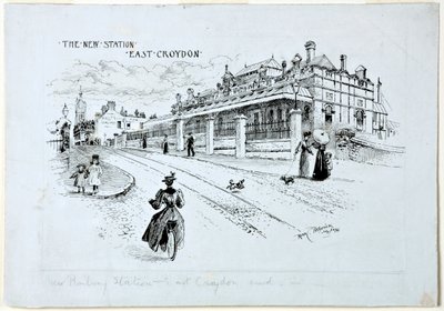 The New Station, East Croydon, heinäkuu 1896 (muste paperille) tekijältä Rosa Clementina Petherick