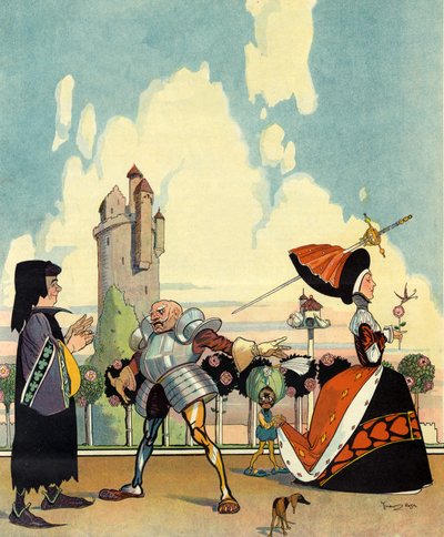 "Kuten se oli vuonna 1400", "Puckin" etukansi, heinäkuu 1910 (väri litho) tekijältä Ross Gordon
