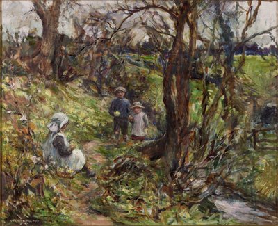 The Primrose Gatherers (öljy kankaalle) tekijältä Rowland Henry Hill