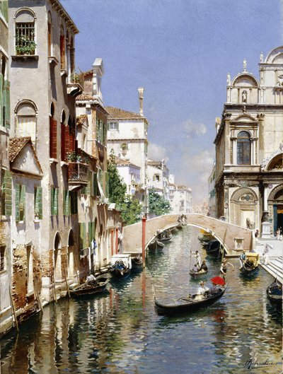 Venetsialainen kanava, jossa on Scuola Grande di San Marco ja Campo San Giovanni e Paolo, Venetsia tekijältä Rubens Santoro