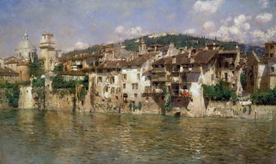 Adige Veronassa, kirjoittanut Rubens Santoro (1859-1942), öljy kankaalle tekijältä Rubens Santoro